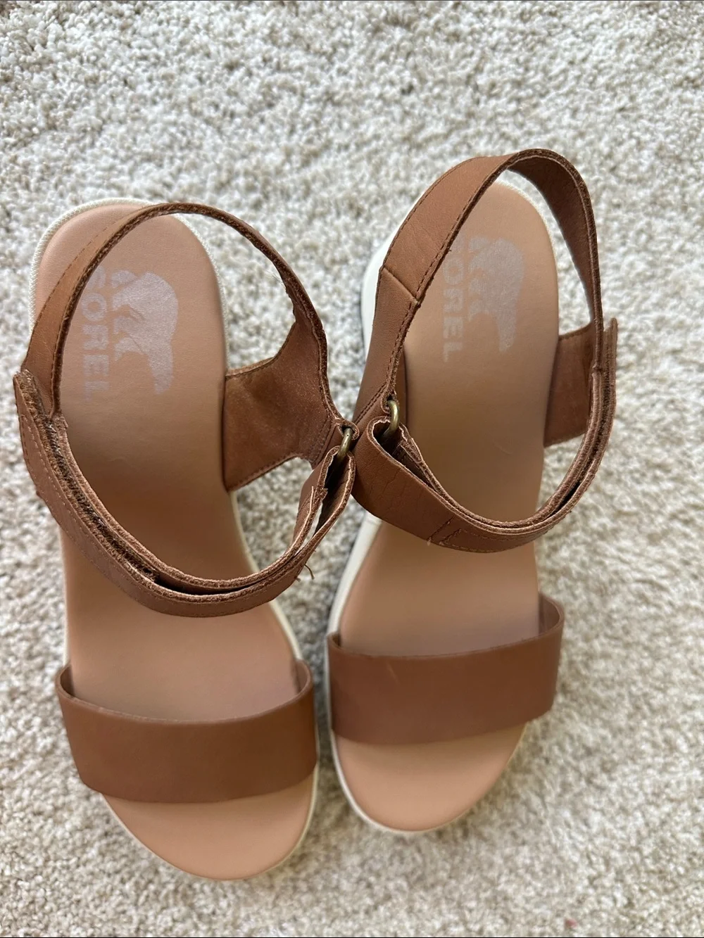 Sorel Tan Leather Platform Wedge Sandals size 9 originally $130